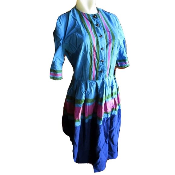 Vintage J. Harlan Originals Womens Striped Button-Front Dress With 3/4 Sleeves - Picture 1 of 10